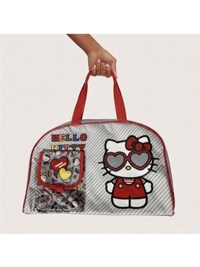 Hello Kitty Travel Tote Bag Grey Red Striped